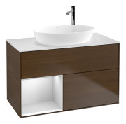 Тумба под раковину Villeroy & Boch Finion 100х50,1 см с подсветкой МДФ шпон грецкого ореха/стекло белое матовое F891MTGN