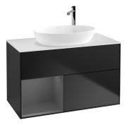 Тумба под раковину Villeroy & Boch Finion 100х50,1 см с подсветкой МДФ черный матовый лак/стекло белое матовое F891GKPD