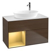 Тумба під раковину Villeroy & Boch Finion 100х50,1 см із підсвічуванням МДФ шпон волоського горіха/скло біле матове F891HFGN