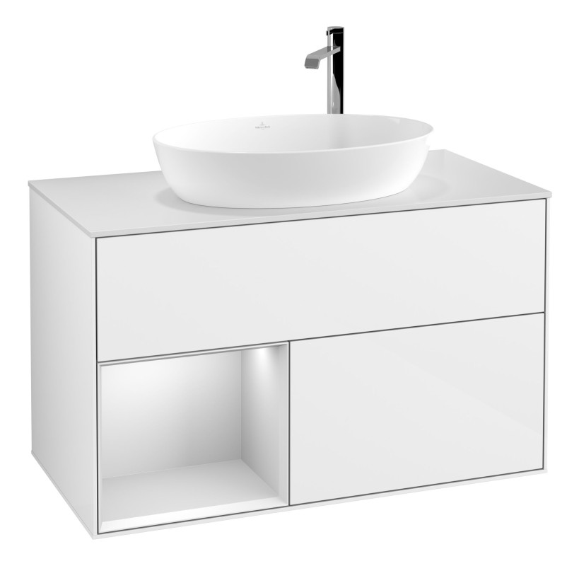 Тумба під раковину Villeroy & Boch Finion 100х50,1 см з підсвіткою МДФ білий глянцевий лак/скло біле матове F891MTGF