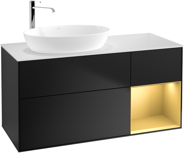 Тумба под раковину Villeroy & Boch Finion 120х50,1 см с подсветкой МДФ черный матовый лак/стекло белое матовое F931HFPD