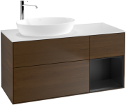 Тумба под раковину Villeroy & Boch Finion 120х50,1 см с подсветкой МДФ шпон грецкого ореха/стекло белое матовое F931PDGN