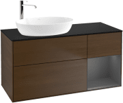 Тумба под раковину Villeroy & Boch Finion 120х50,1 см с подсветкой МДФ шпон грецкого ореха/стекло черное матовое F932GKGN
