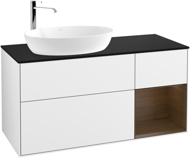 Тумба під раковину Villeroy & Boch Finion 120х50,1 см з підсвіткою МДФ білий глянцевий лак/скло чорне матове F932GNGF