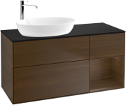 Тумба под раковину Villeroy & Boch Finion 120х50,1 см с подсветкой МДФ шпон грецкого ореха/стекло черное матовое F932GNGN