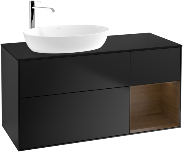 Тумба під раковину Villeroy & Boch Finion 120х50,1 см з підсвічуванням МДФ чорний матовий лак/скло чорне матове F932GNPD