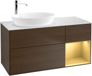 Тумба под раковину Villeroy & Boch Finion 120х50,1 см с подсветкой МДФ шпон грецкого ореха/стекло белое матовое F931HFGN