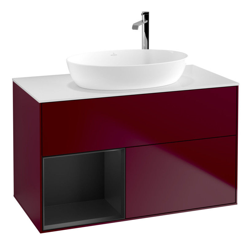 Тумба под раковину Villeroy & Boch Finion 100х50,1 см с подсветкой МДФ пион матовый лак/стекло белое матовое F891PDHB