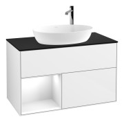 Тумба под раковину Villeroy & Boch Finion 100х50,1 см с подсветкой МДФ глянцевый белый лак/стекло черное матовое F892GFGF