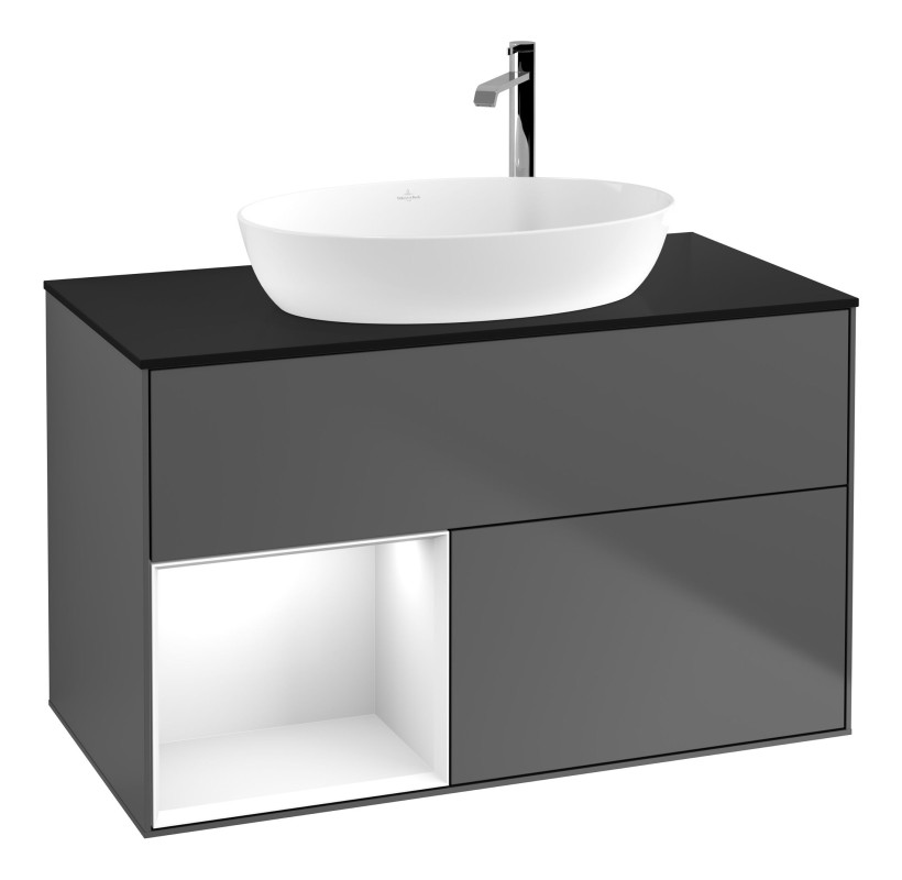 Тумба под раковину Villeroy & Boch Finion 100х50,1 см с подсветкой МДФ антрацит матовый лак/стекло черное матовое F892GFGK