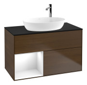 Тумба под раковину Villeroy & Boch Finion 100х50,1 см с подсветкой МДФ шпон грецкого ореха/стекло черное матовое F892GFGN