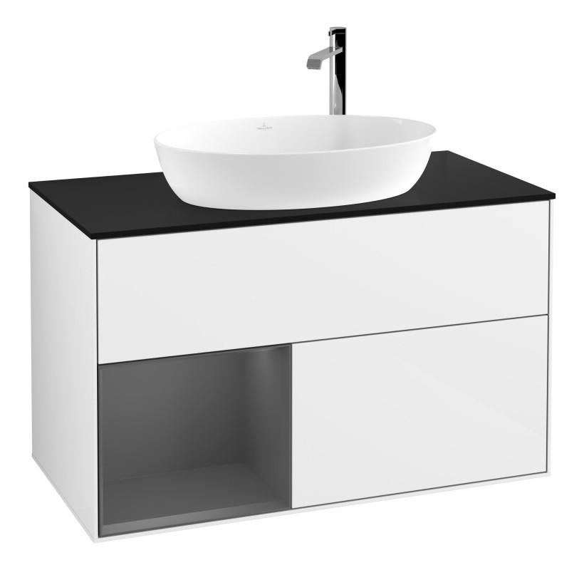 Тумба под раковину Villeroy & Boch Finion 100х50,1 см с подсветкой МДФ глянцевый белый лак/стекло черное матовое F892GKGF