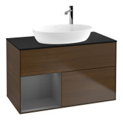 Тумба под раковину Villeroy & Boch Finion 100х50,1 см с подсветкой МДФ шпон грецкого ореха/стекло черное матовое F892GKGN