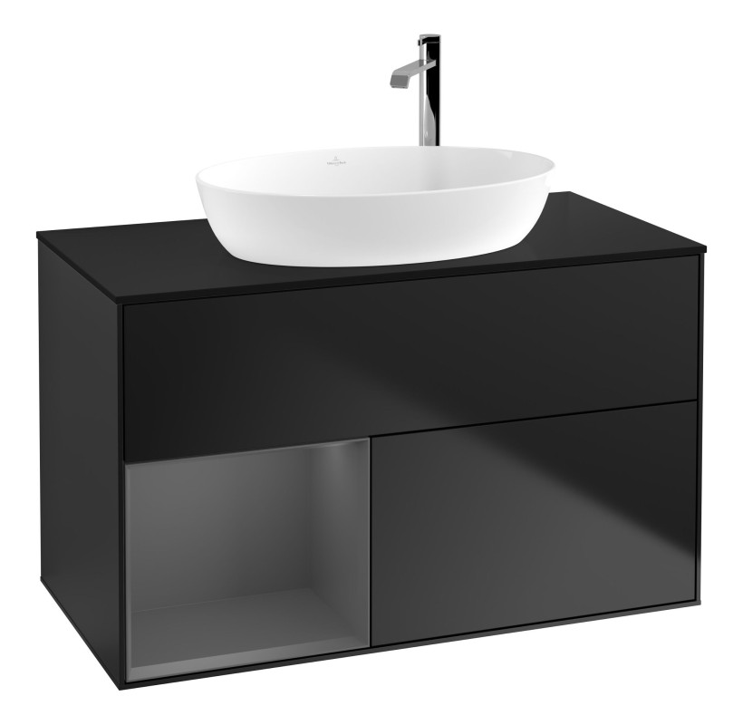 Тумба под раковину Villeroy & Boch Finion 100х50,1 см с подсветкой МДФ черный матовый лак/стекло черное матовое F892GKPD