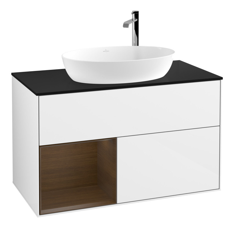 Тумба під раковину Villeroy & Boch Finion 100х50,1 см з підсвіткою МДФ білий глянцевий лак/скло чорне матове F892GNGF