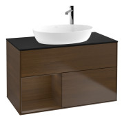 Тумба под раковину Villeroy & Boch Finion 100х50,1 см с подсветкой МДФ шпон грецкого ореха/стекло черное матовое F892GNGN