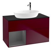 Тумба під раковину Villeroy & Boch Finion 100х50,1 см з підсвічуванням МДФ півонія матовий лак/скло чорне матове F892GKHB