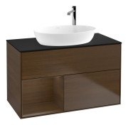 Тумба под раковину Villeroy & Boch Finion 100х50,1 см с подсветкой МДФ шпон грецкого ореха/стекло черное матовое F892GNGN