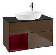 Тумба под раковину Villeroy & Boch Finion 100х50,1 см с подсветкой МДФ шпон грецкого ореха/стекло черное матовое F892HBGN