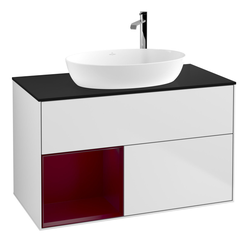 Тумба под раковину Villeroy & Boch Finion 100х50,1 см с подсветкой МДФ белый матовый лак/стекло черное матовое F892HBMT