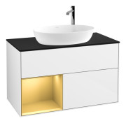 Тумба под раковину Villeroy & Boch Finion 100х50,1 см с подсветкой МДФ глянцевый белый лак/стекло черное матовое F892HFGF