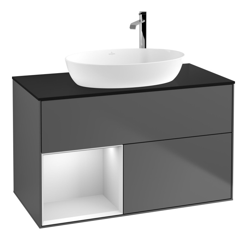Тумба под раковину Villeroy & Boch Finion 100х50,1 см с подсветкой МДФ антрацит матовый лак/стекло черное матовое F892MTGK