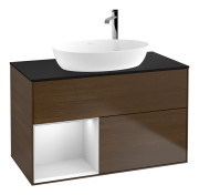 Тумба под раковину Villeroy & Boch Finion 100х50,1 см с подсветкой МДФ шпон грецкого ореха/стекло черное матовое F892MTGN