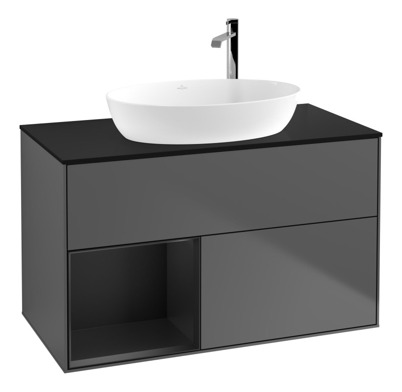 Тумба под раковину Villeroy & Boch Finion 100х50,1 см с подсветкой МДФ антрацит матовый лак/стекло черное матовое F892PDGK