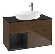 Тумба под раковину Villeroy & Boch Finion 100х50,1 см с подсветкой МДФ шпон грецкого ореха/стекло черное матовое F892PDGN