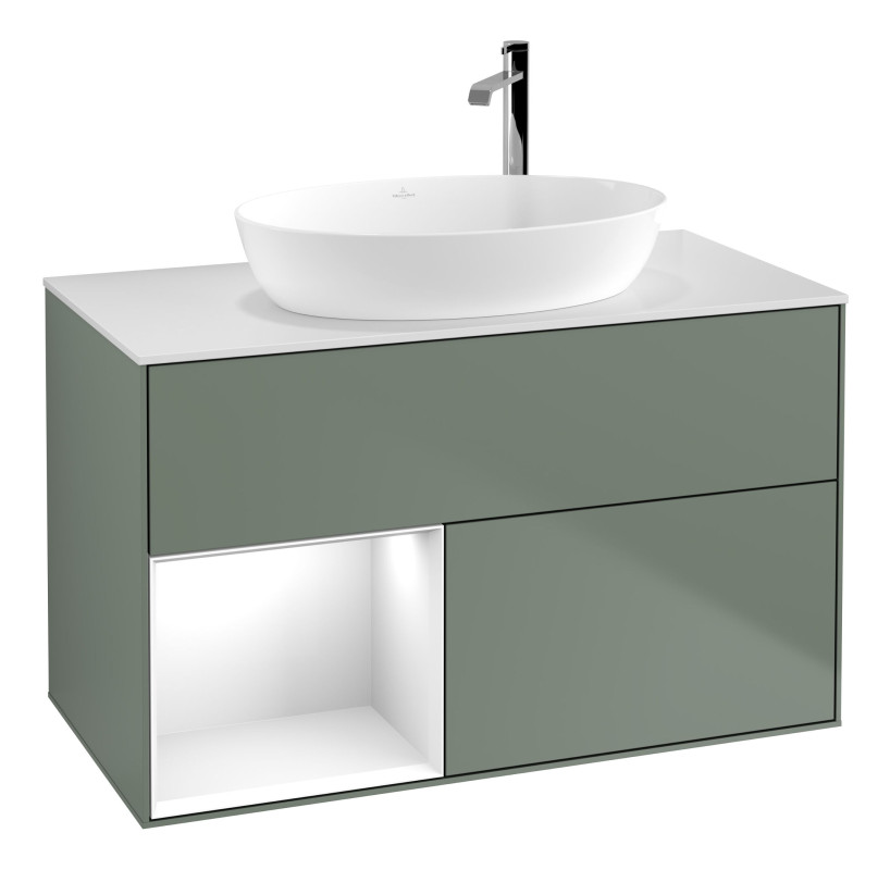 Тумба под раковину Villeroy & Boch Finion 100х50,1 см с подсветкой МДФ оливковый матовый лак/стекло белое матовое F891GFGM