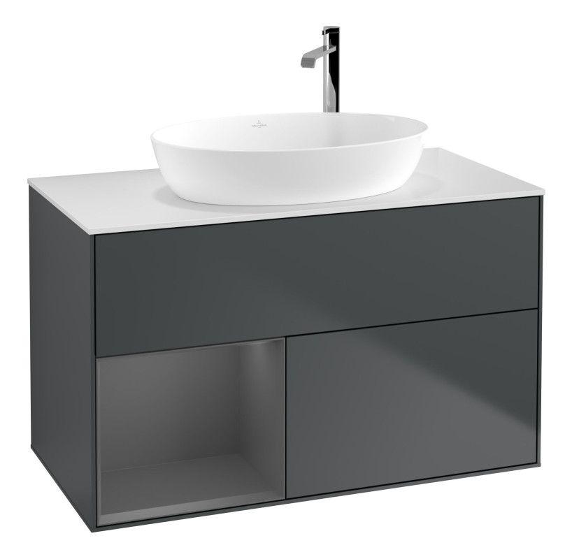 Тумба под раковину Villeroy & Boch Finion 100х50,1 см с подсветкой МДФ темно-синий матовый лак/стекло белое матовое F891GKHG