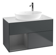 Тумба под раковину Villeroy & Boch Finion 100х50,1 см с подсветкой МДФ темно-синий матовый лак/стекло белое матовое F891GKHG