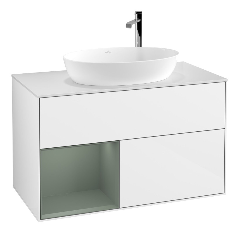 Тумба під раковину Villeroy & Boch Finion 100х50,1 см з підсвіткою МДФ білий глянцевий лак/скло біле матове F891GMGF