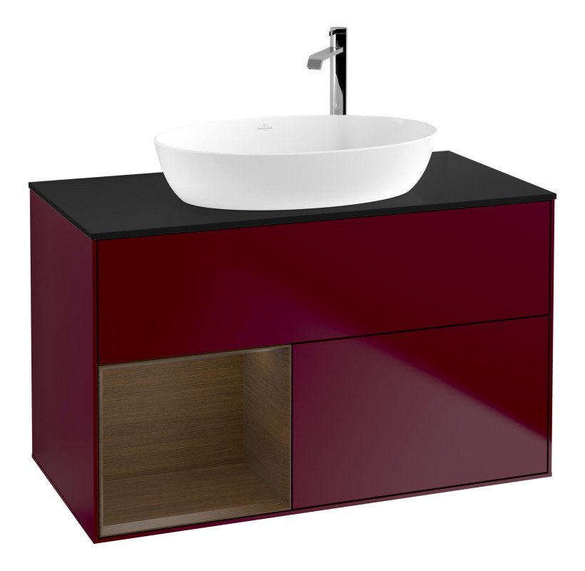 Тумба под раковину Villeroy & Boch Finion 100х50,1 см с подсветкой МДФ пион матовый лак/стекло черное матовое F892GNHB