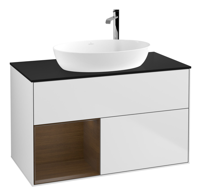 Тумба под раковину Villeroy & Boch Finion 100х50,1 см с подсветкой МДФ белый матовый лак/стекло черное матовое F892GNMT