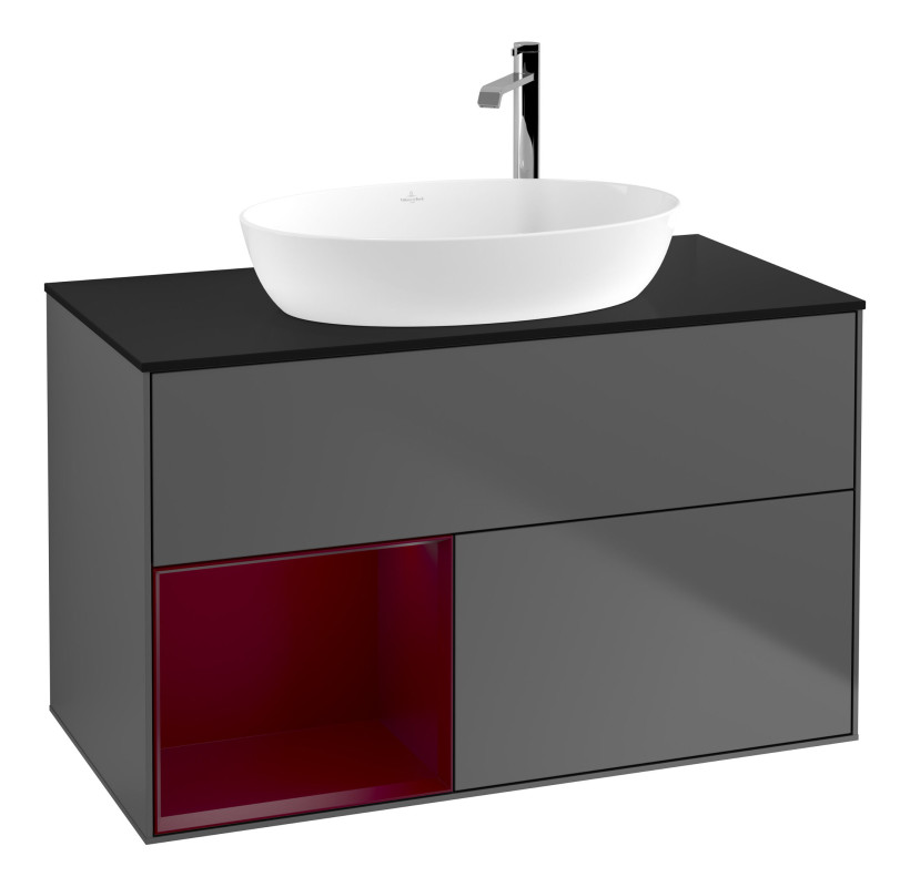 Тумба под раковину Villeroy & Boch Finion 100х50,1 см с подсветкой МДФ антрацит матовый лак/стекло черное матовое F892HBGK