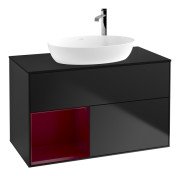 Тумба под раковину Villeroy & Boch Finion 100х50,1 см с подсветкой МДФ черный матовый лак/стекло черное матовое F892HBPD