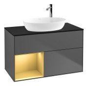 Тумба под раковину Villeroy & Boch Finion 100х50,1 см с подсветкой МДФ антрацит матовый лак/стекло черное матовое F892HFGK