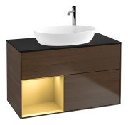 Тумба під раковину Villeroy & Boch Finion 100х50,1 см із підсвічуванням МДФ шпон волоського горіха/скло чорне матове F892HFGN