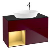 Тумба під раковину Villeroy & Boch Finion 100х50,1 см з підсвічуванням МДФ півонія матовий лак/скло чорне матове F892HFHB