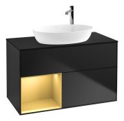 Тумба под раковину Villeroy & Boch Finion 100х50,1 см с подсветкой МДФ черный матовый лак/стекло черное матовое F892HFPD