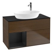 Тумба под раковину Villeroy & Boch Finion 100х50,1 см с подсветкой МДФ шпон грецкого ореха/стекло черное матовое F892PDGN