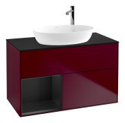 Тумба під раковину Villeroy & Boch Finion 100х50,1 см з підсвічуванням МДФ півонія матовий лак/скло чорне матове F892PDHB