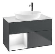 Тумба під раковину Villeroy & Boch Finion 100х50,1 см із підсвічуванням МДФ темно-синій матовий лак/скло біле матове F891GFHG