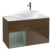 Тумба под раковину Villeroy & Boch Finion 100х50,1 см с подсветкой МДФ шпон грецкого ореха/стекло белое матовое F891GMGN