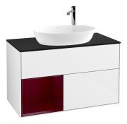 Тумба под раковину Villeroy & Boch Finion 100х50,1 см с подсветкой МДФ глянцевый белый лак/стекло черное матовое F892HBGF