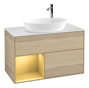 Тумба под раковину Villeroy & Boch Finion 100х50,1 см с подсветкой МДФ шпон дуба/стекло белое матовое F891HFPC