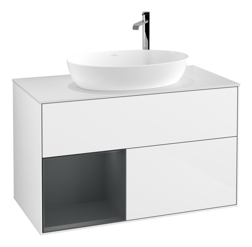 Тумба под раковину Villeroy & Boch Finion 100х50,1 см с подсветкой МДФ глянцевый белый лак/стекло белое матовое F891HGGF