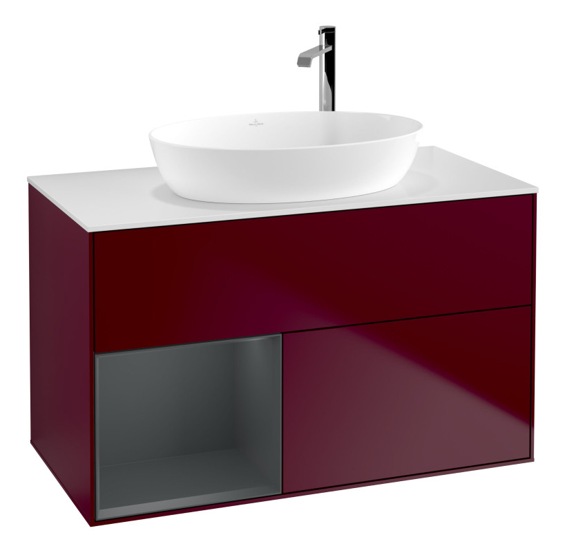 Тумба под раковину Villeroy & Boch Finion 100х50,1 см с подсветкой МДФ пион матовый лак/стекло белое матовое F891HGHB