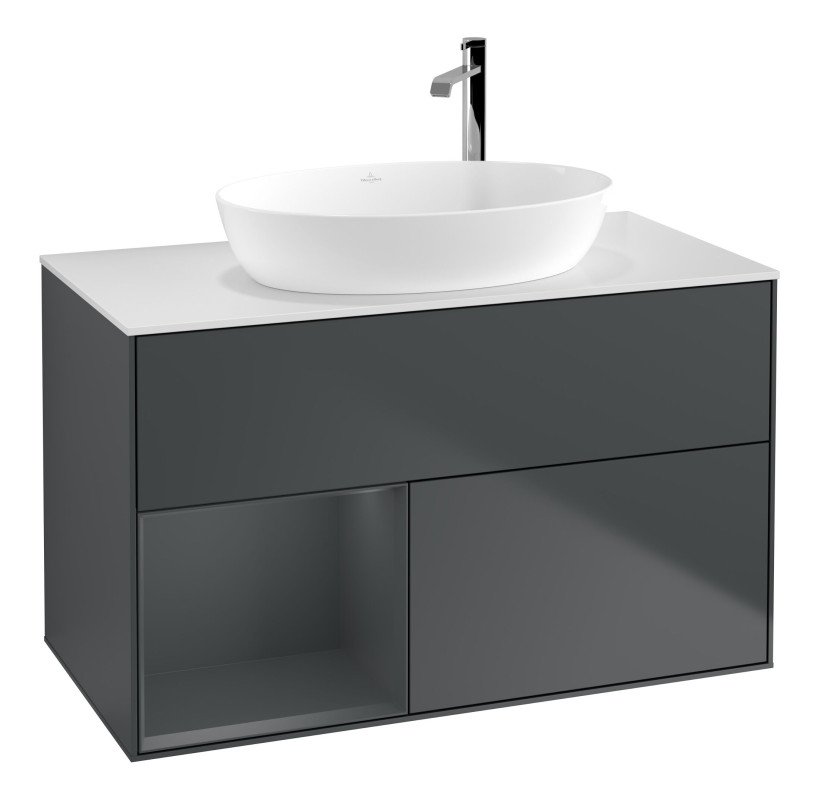 Тумба под раковину Villeroy & Boch Finion 100х50,1 см с подсветкой МДФ темно-синий матовый лак/стекло белое матовое F891HGHG